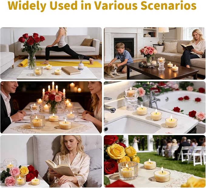 12 Pack Beeswax Tealights Candles, Rose Scented Tea Light Candle, 4 Hours White Tea Scented, Soy & Beeswax Candles with Essential & Natural Oils for Home & Party (Rose)