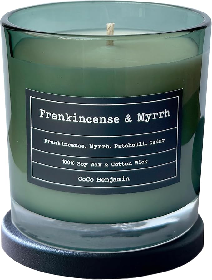 100% Soy, Highly Scented, Hand Poured Soy Candle, Frankincense & Myrrh (Cotton Wick)