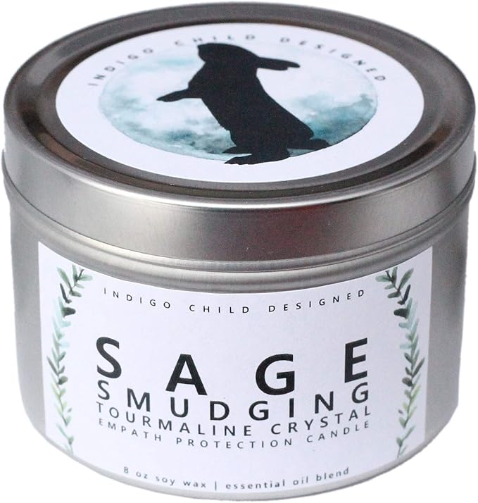 Empath Energy Clearing 8 Oz. Candle, Smudging, Clear Negative Energy, Sage with Black Tourmaline Crystals