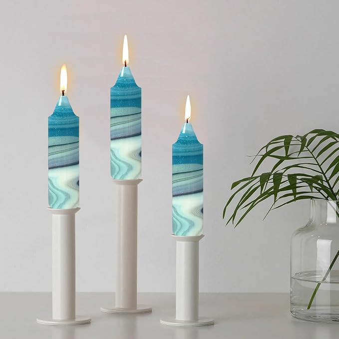 5 inch Short Candle Blue Quicksand Print Candle 4 Pack Handmade Unscented Taper Candles Printed Candlestick Smokeless Tapered Candles for Home Dinner Wedding Holiday