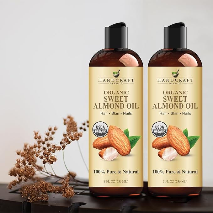 Handcraft Blends Organic Sweet Almond Oil | 100% Pure and Natural | Bath & Body Oil | Premium Grade Carrier Oil | Skin | Hair | Body | Massage | Hexane-Free | 8 Fl Oz