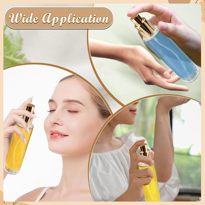 6 Pcs 50ml/1.7oz Glass Spray Bottle Refillable Perfume Bottles with Atomizer & Golden Lid for Perfume Cleaning Products Essential Oils