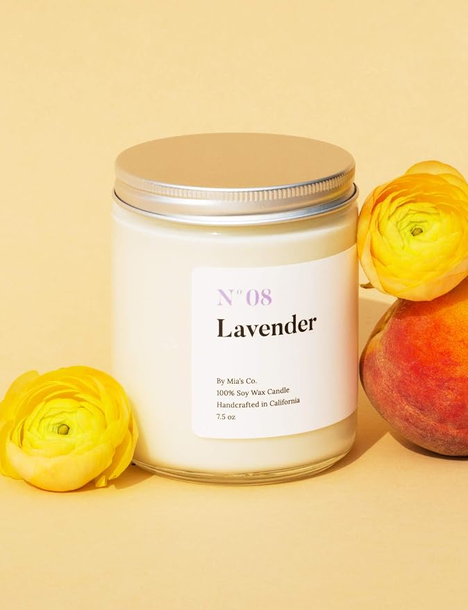 Mia's Co Lavender Scented Candle, Handmade with Natural Soy Wax and Cotton Wicks, 7.5 oz Minimalist Aromatherapy Candle for Home, Long Lasting Burning for Stress Relief, Candle Gift for Women