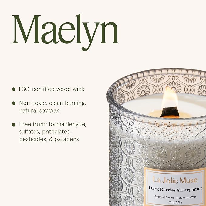 LA JOLIE MUSE Dark Berries Bergamot Scented Candles for Home,19 oz Soy Wax | Large Jar Luxury Candle, Clean Non Toxic, Gifts for Women & Men, Decorative Summer Candles, Wood Wick, Citrus Grape Cherry