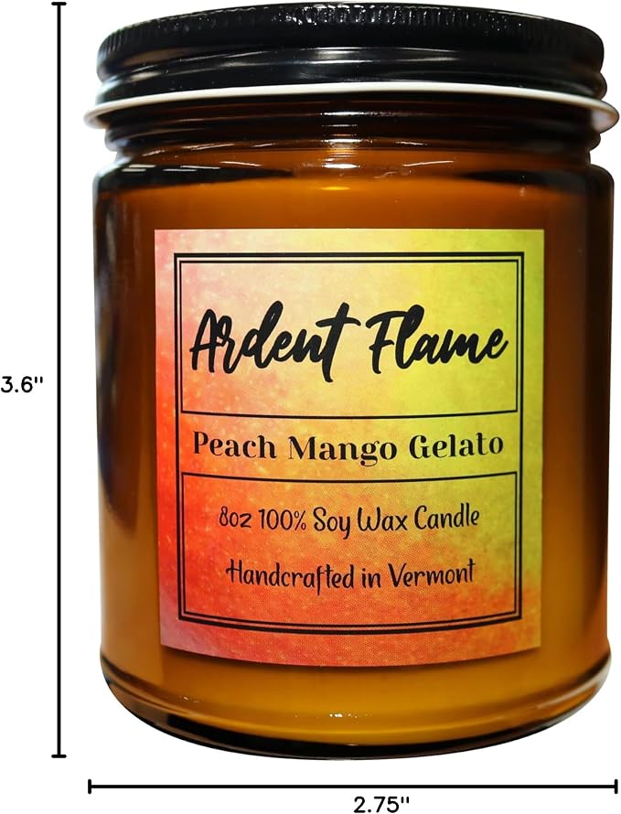 Candles | Peach Mango Gelato | 100% Natural Soy Wax Candle for Home Decor | Highly Scented | Premium Fragrance | Handmade in Vermont, USA | 8 oz | Long Lasting | Gift for Women and Men