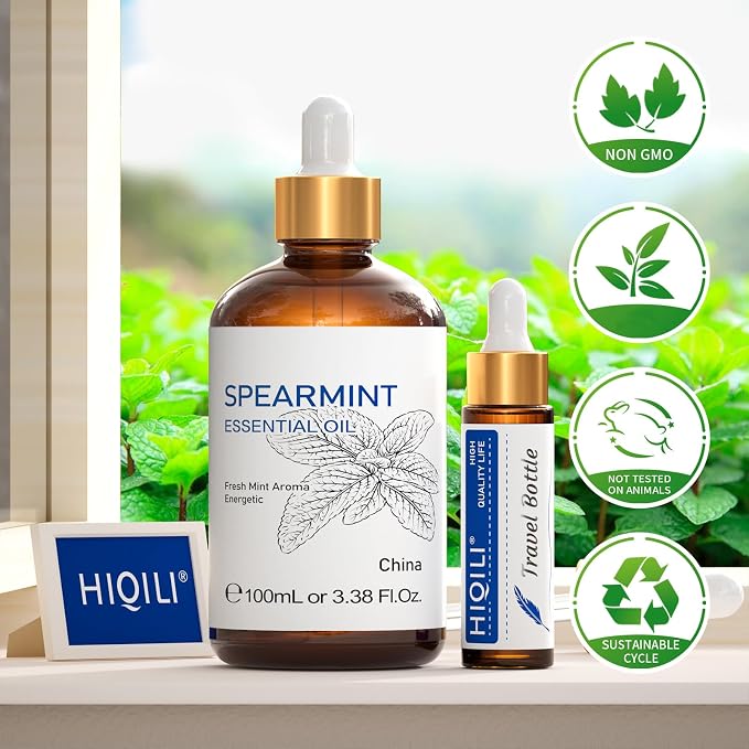 HIQILI 100ML Spearmint Oil for Skin Care, Facial, Can be Added to Lotions, CreamsTreatment Grade - 3.38 Fl Oz