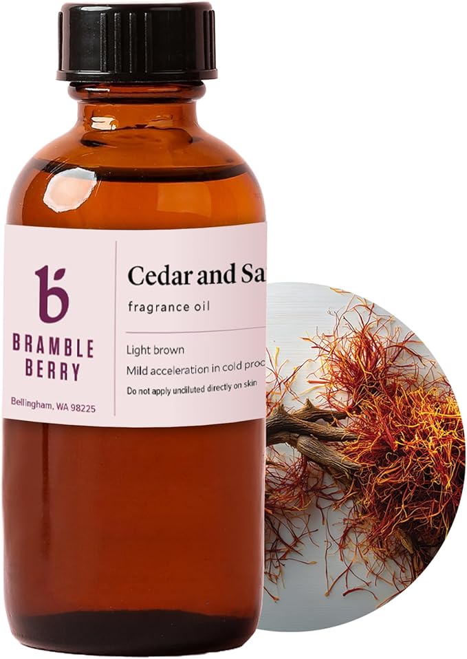 Bramble Berry Cedar and Saffron Fragrance Oil 2 oz | Rich Woodsy Scent with Patchouli, Sandalwood, Spices & Musk for Candle Making, Soap, Beard Oil & Lotion, Skin Safe, Vegan, Paraben & Phthalate Free