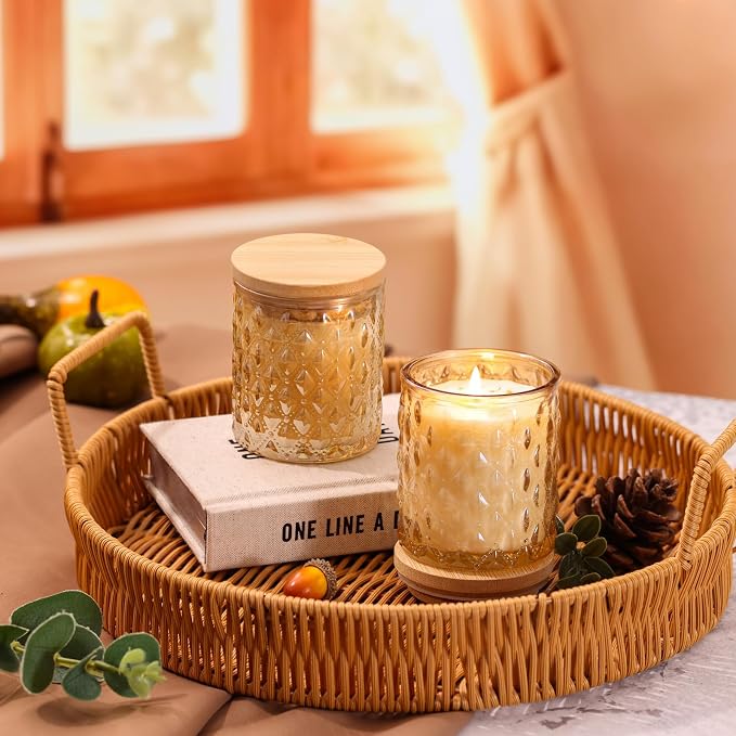MATAHUM 2 Pack Pumpkin Scented Candles for Home Decor, 6.5oz Natural Soy Wax Fall Candle Aromatherapy Jar Candles, Pumpkin Candle for Fall Decor, Birthday Housewarming Gift