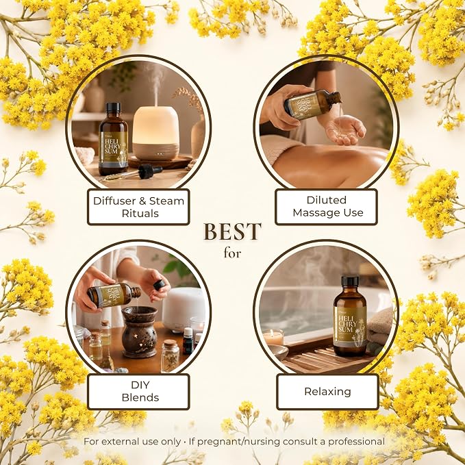 THIEVA Helichrysum Essential Oil 4 oz (118 ml) – 100% Pure and Natural Non-GMO Helichrysum (Gymnocephalum) Oil for Aromatherapy, Focus, and Relaxation