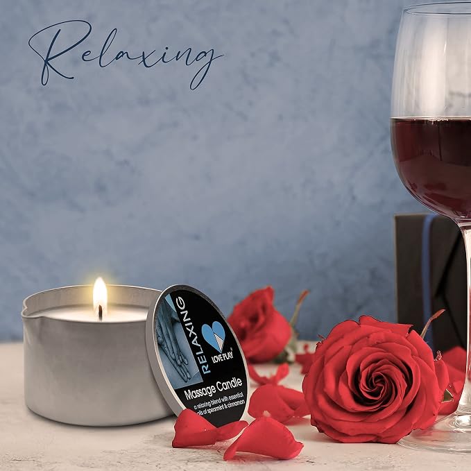 LOVE PLAY Massage Oil Candle for Home SPA - Vegan Moisturizing Body Oil Candle for Pure Relaxation - Hydrating Skin Care Massage Oils with Essential Oils (6.76oz) (Relaxing)