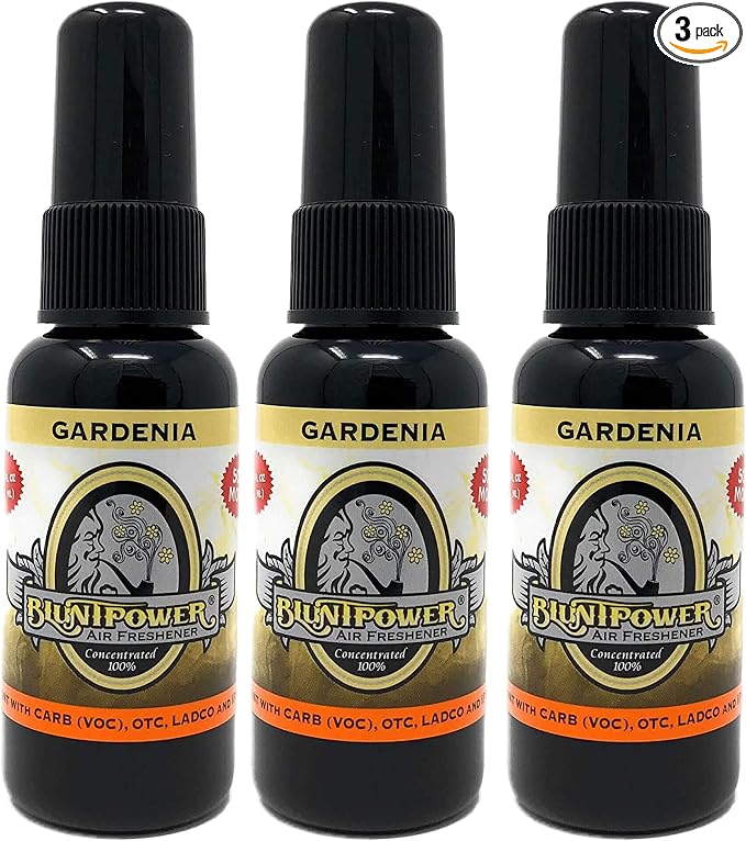 BluntPower (Gardenia, 3 Pack) Concentrated Air Freshener - Premium Oil Based Air Freshener Spray For Home and Car - Long-Lasting Bathroom Spray, Car Freshener, & Odor Eliminator Spray