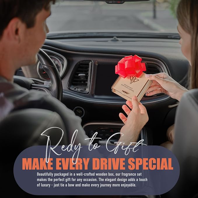 Handmade Wood Car Air Freshener — American Flag Designed Refillable Essential Oil Diffuser — Long Lasting Mountain Rain Fragrance Oil 10 ml — Car Accessories Gift Box