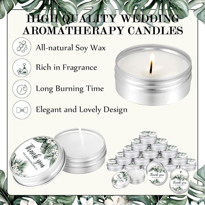 MTLEE 50 Pcs Wedding Candles Gift Favors for Guests 1 Oz Lavender Scented Soy Wax Aromatherapy Candle Favors for Bridal Shower Rustic Wedding Party Guests (Palm)