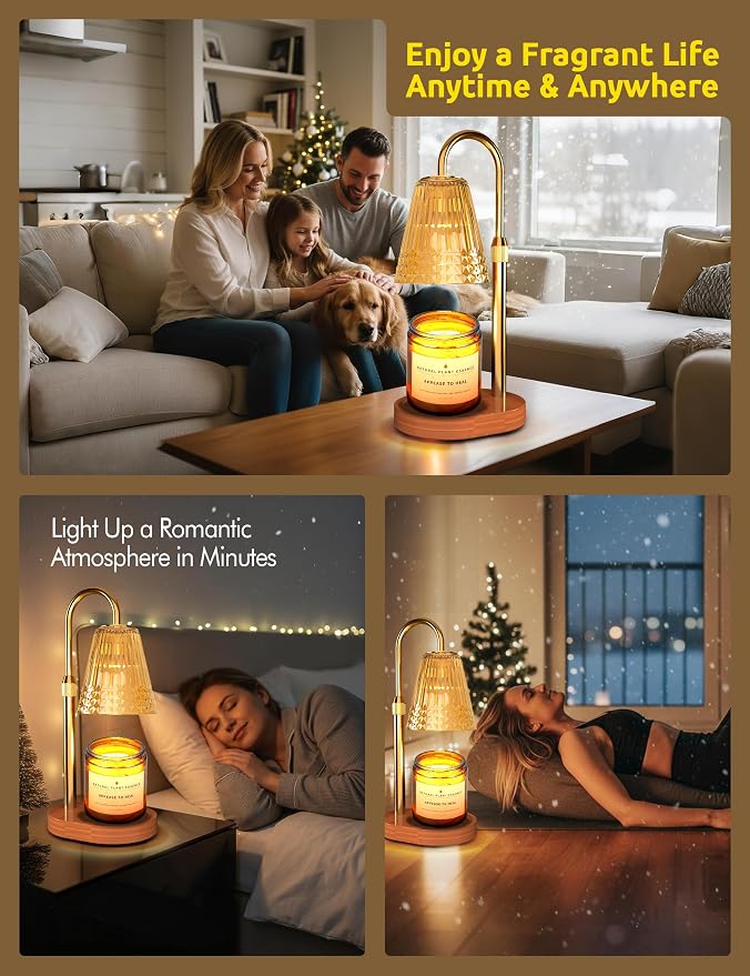 Candle Warmer Lamp with Timer, Dimmable Candle Lamp Warmer, Height Adjustable, Birthday Gifts for Women Mom, Vintage Home Decor for Scented Jar-Gold
