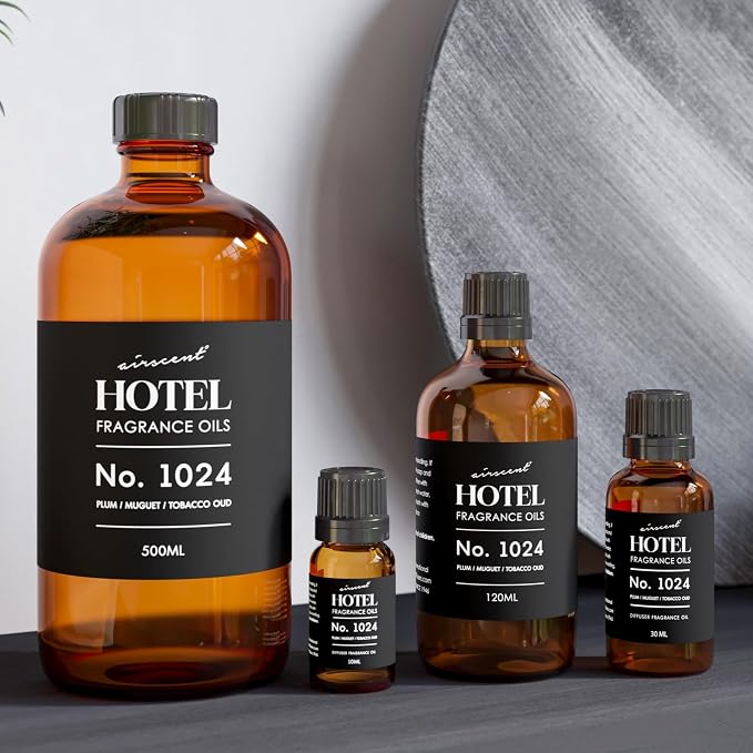 AirScent Hotel Diffuser Oil No. 1024 Inspired by the JW M Hotel- Plum Muguet Tobacco Oud - Premium Fragrance Oil for Ultrasonic and Waterless Diffusers and Crafting - 500 ml, 16.9 fl oz