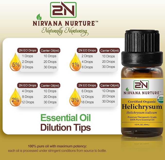 Helichrysum Essential Oil, USDA Certified Organic, 100% Pure Undiluted, Aromatherapy Oil for Diffuser, Hair & Skin Care