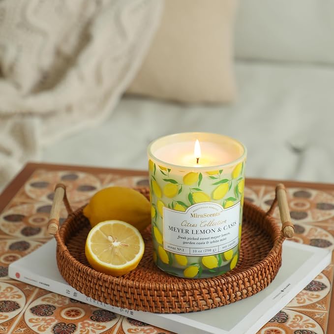 Lemon Candle,Lemon Scented Candles,Summer Scented Candle for Home & Kitchen,Natural Soy Wax Candles,Candles Gift for Womens,Mother Day Gift,10oz