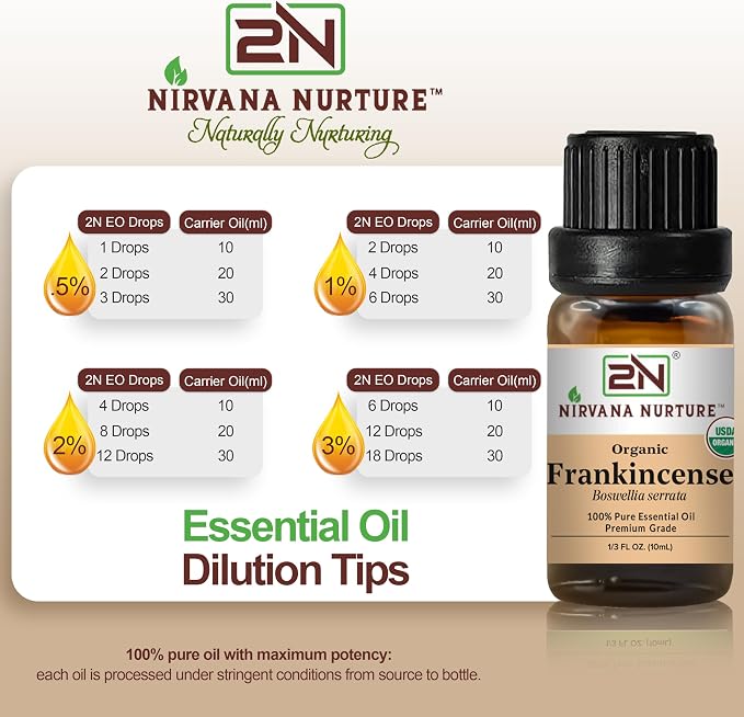 Frankincense Essential Oil, USDA Certified Organic, 100% Pure Undiluted, Aromatherapy Oil for Diffuser, Hair & Skin Care