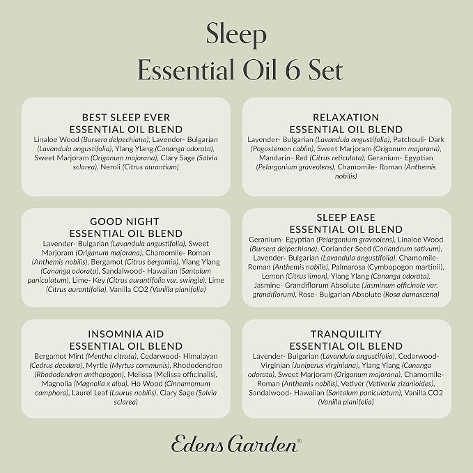 Edens Garden Sleep Essential Oils 6 Set – 100% Pure Therapeutic Grade & Undiluted Natural Aromatherapy Blends for Relaxation, Calm & Restful Nights – for Diffusers, Home & Bedroom, 10 ml/ 6 Pack
