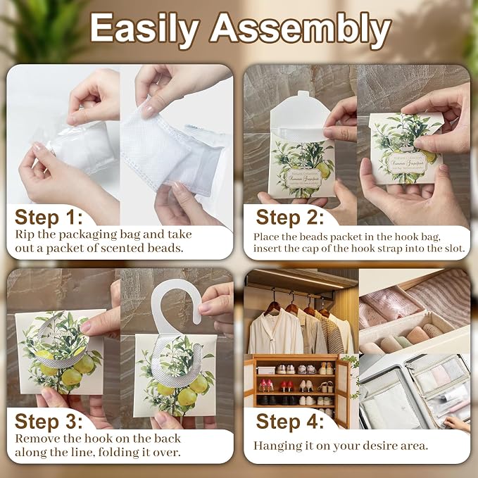24 Pack Grapefruit Sachets for Drawers and Closets, Fresh Scents Sachet Packets Vibrant Closet freshener and Drawer Deodorizers, with 10 Reusable Hanging Bags