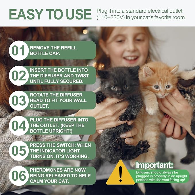 Cat Calming Pheromone Diffuser Refills, 4 Pack 48ml, Helps Relieve Cat Anxiety, Reduce Stress, Aggression, Fighting, Spraying, Scratching, Supports Cats During Vet Visits, Travel, Multi-Cat Homes