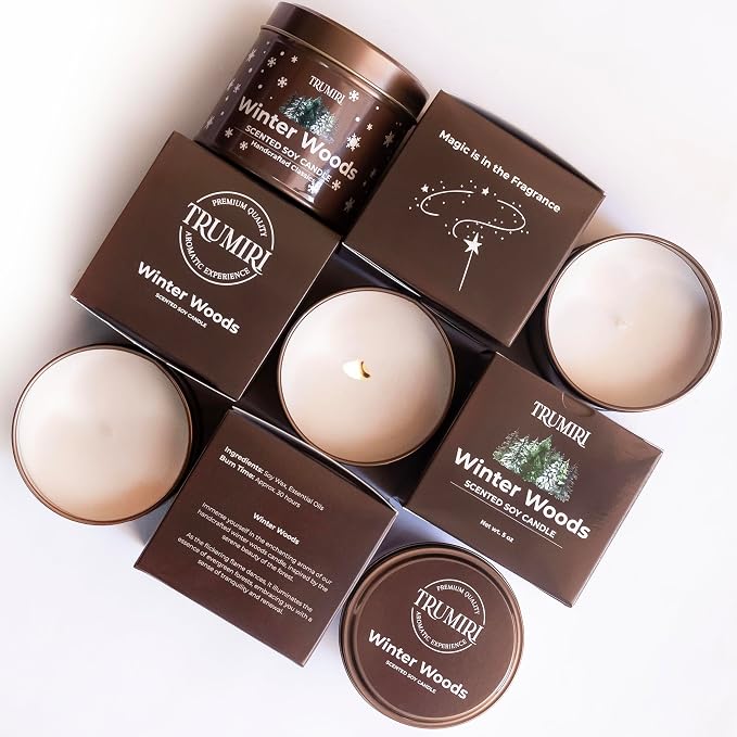 Winter Woods - Soy Candles for Home Scented - for Fall Christmas Holidays - 5oz Natural Clean Non Toxic - Long Lasting Highly Scented Pet Safe Luxury Tin - Velas Aromáticas Para el Hogar - Pine Candel