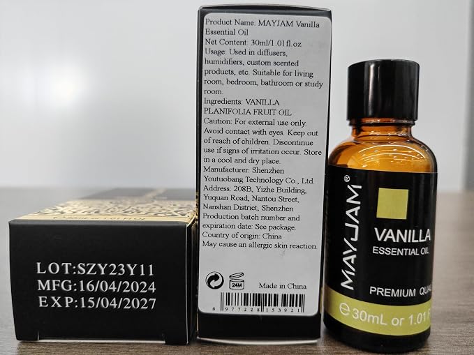 Vanilla Essential Oil 30ml/1.01fl.oz, MAYJAM Premium Vanilla Oils for Aromatherapy, Diffuser, Soap Making, Candle Making, Long Lasting Scents (Pack of 2)