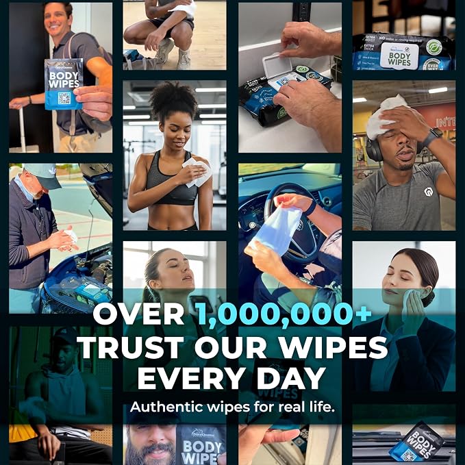 Body Wipes for Men (2pk) - 100 XL No Rinse Shower Sheets + 8 Travel Bath Wipes - 10 x 11.5" After Gym Adult Washcloths - Mens Deodorant & Face Towels For Camping Essentials, Survival Gear and Supplies