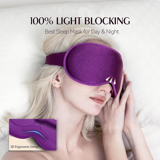 Weighted Sleeping Mask for Women Men 2 Pack 3D Contoured Eye Masks for Sleep (Black,Purple)