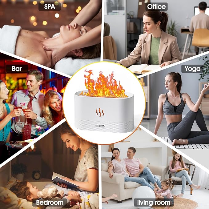 2 Pack Essential Oil Diffuser,Colorful Flame Air Aroma Diffuser Humidifier,Upgraded 7 Flame Colors Noiseless Essential Oil Diffuser for Home,Office,Yoga with Auto-Off Protection(180mL,White)