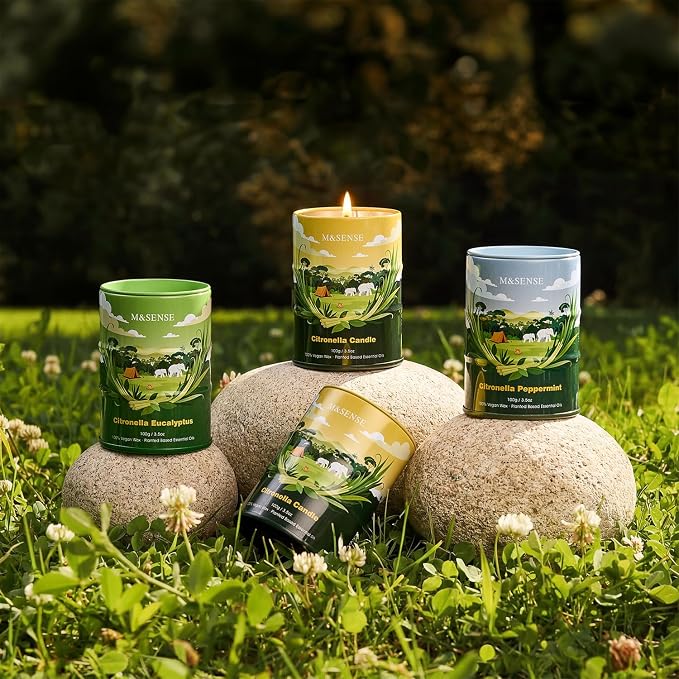 M&SENSE Citronella Candles Outdoor–80 Hour Burn, 4 * 3.5oz Natural Non-Toxic Soy Wax, Outdoor & Indoor Use for Patio, Camping, Home