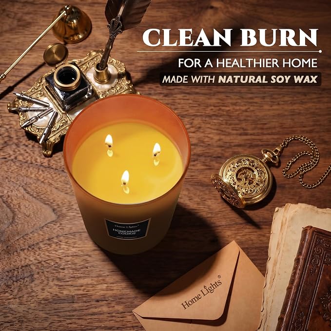 HomeLights Scented Candles, Large Jar Aromatherapy, Natural Soy Wax, 130 Hours Long Burning Gift, Homemade Cookie