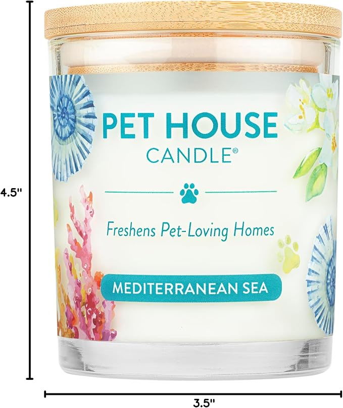 Pet House Scented Candles, 100% Plant-Based, Long Lasting Candle with a 60 Hour Burn Time, Made for Pet Odors - Mediterranean Sea