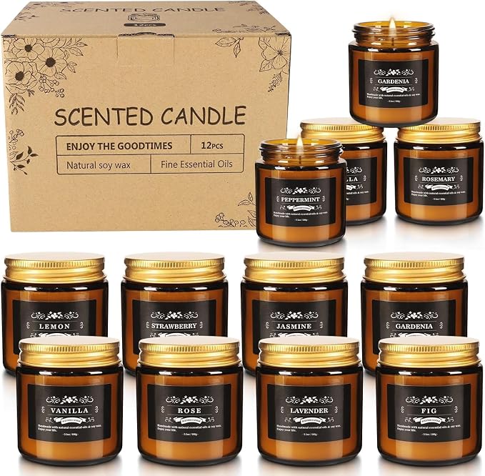 YOROXRG 12 Pcs Scented Candles with Added Natural Essential Oils, 3.05oz, Suitable for Various Festivals, Parties, Yoga, and Home Scene