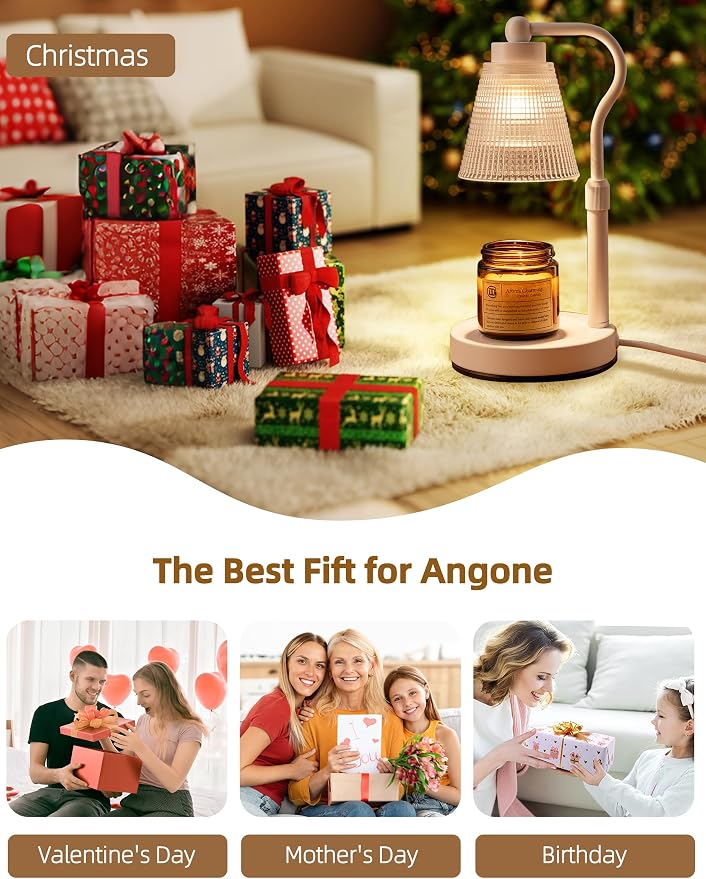 Candle Warmer Lamp for Jar Candles, Height Adjustable & Dimmable with 2/4/8H Timer, 2*50W Halogen Wax Melter Warmer for Home Office Décor, Flameless & Smokeless, Gift for Women Mom,White-Clear/1 Pack