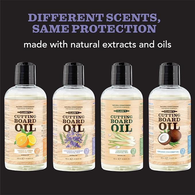 CLARK'S Cutting Board Oil - Food Grade Mineral Oil for Wood Cutting Board - Scented with Lavender & Rosemary Essential Oils - Butcher Block Conditioner - Restores and Protects Wood - Made in USA, 12oz