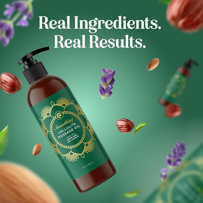 Smoothing Anti Cellulite Massage Oil - Slimming Cellulite Oil with Clinically Studied ShapePerfection for Enhanced Microcirculation and Body Contouring - Vegan Non GMO & Gluten Free (8 Fl Oz)