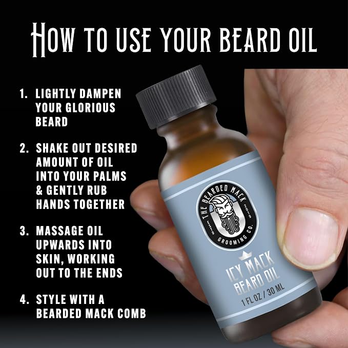 Bearded Mack Premium Beard Oil - The Icy Mack - Peppermint, Eucalyptus & Tea Tree - Softens, Removes Itch & Promotes Healthy Growth - Handcrafted in the USA, 1 oz