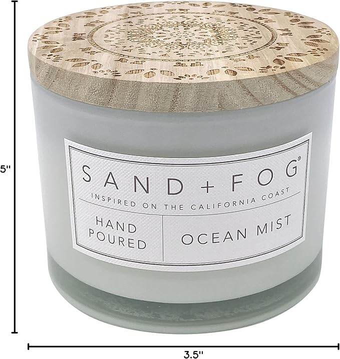 Sand + Fog Scented Candle - Ocean Mist – Additional Scents and Sizes – 100% Cotton Lead-Free Wick - Luxury Air Freshening Jar Candles - Perfect Home Decor – 12oz