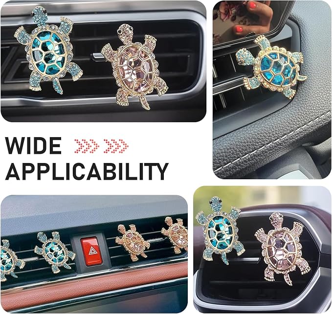2 PCS Car Air Vent Clips, Shiny Cute Sea Turtle Shaped Air Conditioning Vent Clips, Stylish Vehicle Flavor Diffuser Decorations Fit Women Girl, Universal for Most Cars, Trucks, SUVs (Pink)