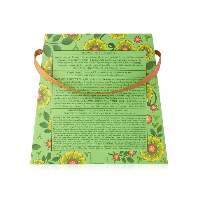 Spa Ceylon Ayurveda Peace Discovery Set - 4-Piece Natural Bath & Body Gift Set with Lavender, Lemongrass & Peppermint - Shower Gel, Body Lotion, Pillow Mist & Body Scrub