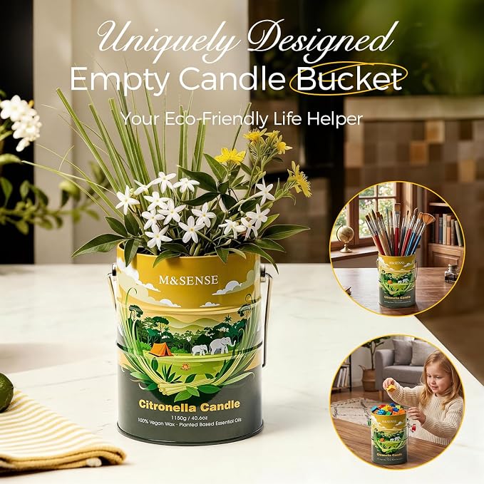 M&SENSE Peppermint Citronella Candles Outdoor – 220 Hour Burn, 40.6oz Extra Large, Natural Non-Toxic Soy Wax, Outdoor & Indoor Use for Patio, Camping, Home