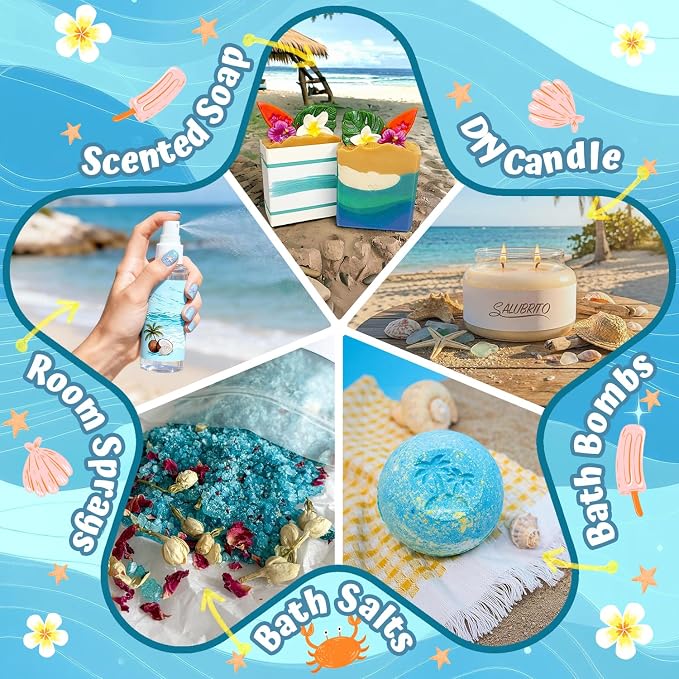 SALUBRITO Summer Fragrance Oils Set, Premium Essential Oils Set for Diffuser, Candle, Soap Making, Fresh Cotton, Coconut, Mojito, Pineapple, Ocean Breeze, Pink Island, Strong Scented Oils