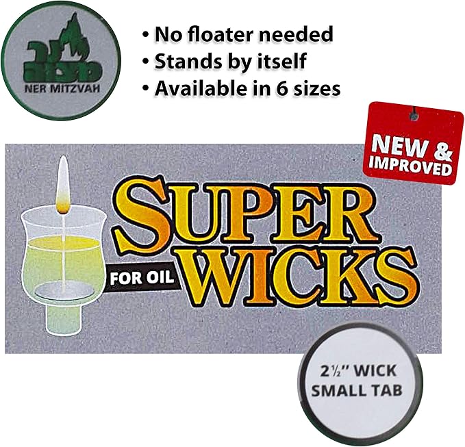 Ner Mitzvah Self Standing Cotton Wicks for Glass Oil Cup, Small Tabs, 2.5 inch Wicks, No Floater Needed, for Candle Lighting, Multipurpose (Pack of 50)