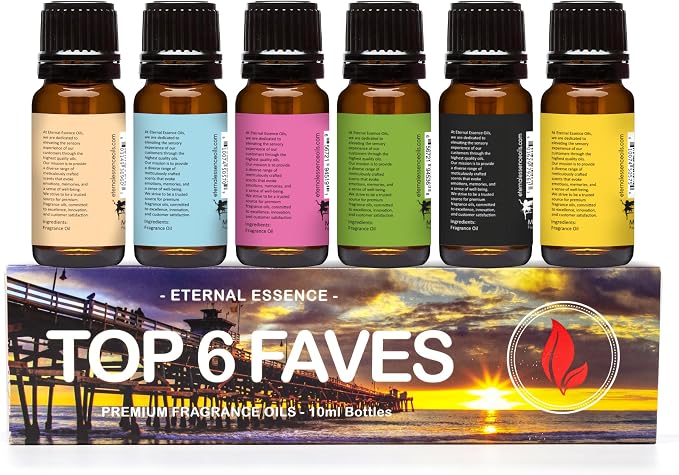 Top 6 Faves - Set of 6 Premium Fragrance Oils - Love Spell, Tahitian Vanilla, Clean Cotton, Mango, Dragon's Blood and Monkey Farts - 10ML