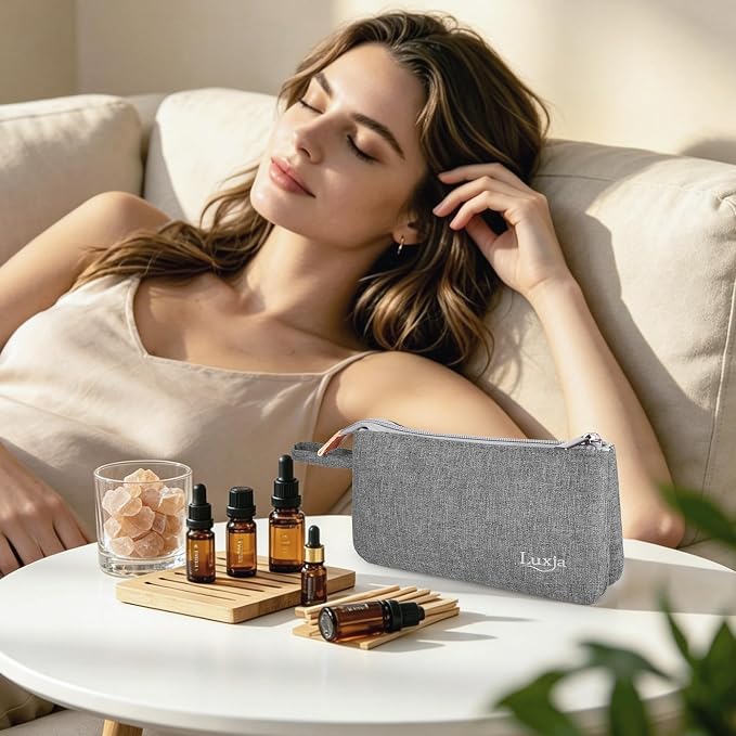 LUXJA Essential Oil Carrying Bag - Holds 9 Bottles (5ml-15ml, Also Fits for Roller Bottles), Portable Organizer for Essential Oil and Small Accessories, Gray