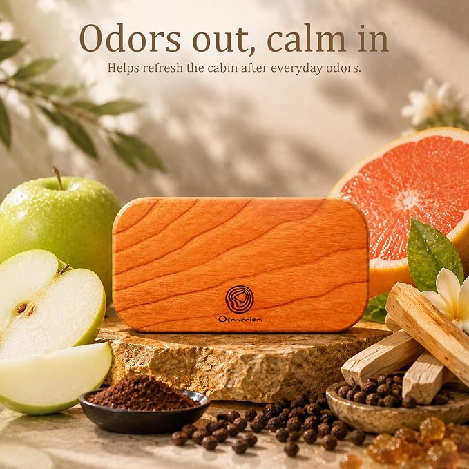 Car Air Freshener - Wood Air Freshener for Visor Clip - Long Lasting Car Odor Eliminator - Vehicle Scent Diffuser - (Teak - Apple - Coffee Reserve - Pomelo Timber, CLIP INCLUDED)
