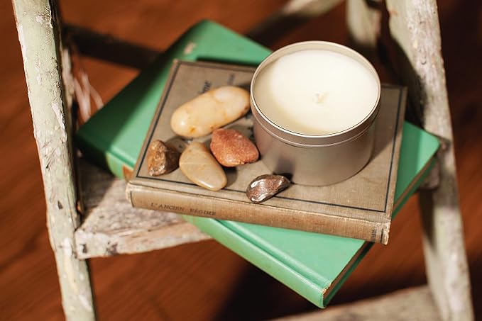 Aira Soy Candles - Organic, Kosher, Vegan, Tin Candle w/Therapeutic Grade Essential Oil Blends - Hand-Poured 100% Soy Candle Wax - Paraffin Free, Burns 60+ Hours -Vanilla Lavender Scent - 8 Ounces