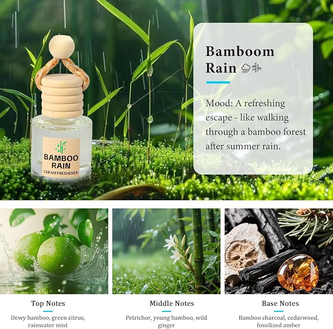 Essential Oil Car Air Freshener 2-Pack, Hanging Auto Diffuser for Rearview Mirror, Clean & Fresh Aesthetic Interior Decor Accessories (Bamboo Rain & White Tea) Inspired by Westin Hotel