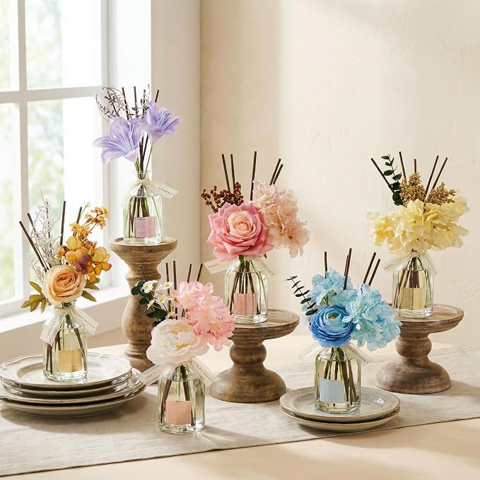 COCORRÍNA Reed Diffuser - Gardenia & Lily 8.5 Fl.oz Flower Reed Diffuser with Sticks, Bedroom Bathroom Shelf Decor (Floral Basket Collection)